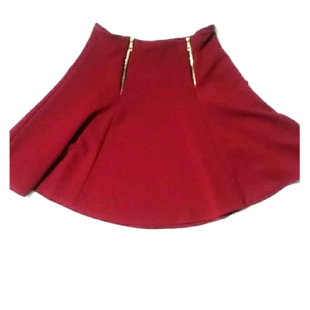 Cranberry red skirt.